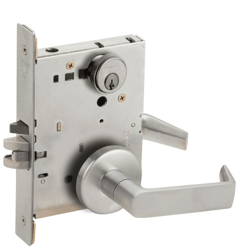 LV9070P-06B-630-RX Schlage L Series Vandlgard - Classroom Commercial - Request to Exit Mortise Lock with 06 Cast Lever Design in Satin Stainless Steel