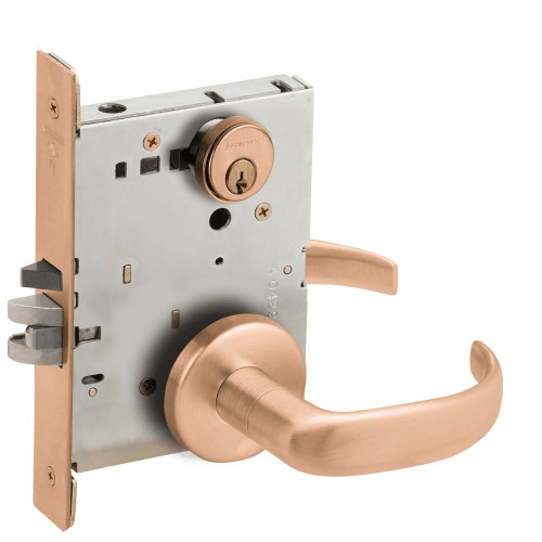 LV9070P-17B-612-RX Schlage L Series Vandlgard - Classroom Commercial - Request to Exit Mortise Lock with 17 Cast Lever Design in Satin Bronze