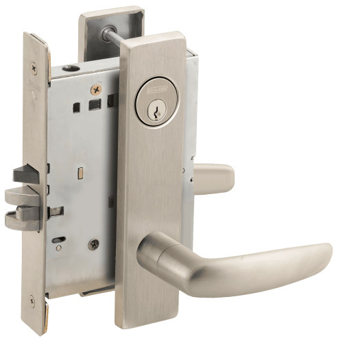 LV9070P-07L-619-RX Schlage L Series Vandlgard - Classroom Commercial - Request to Exit Mortise Lock with 07 Cast Lever Design in Satin Nickel