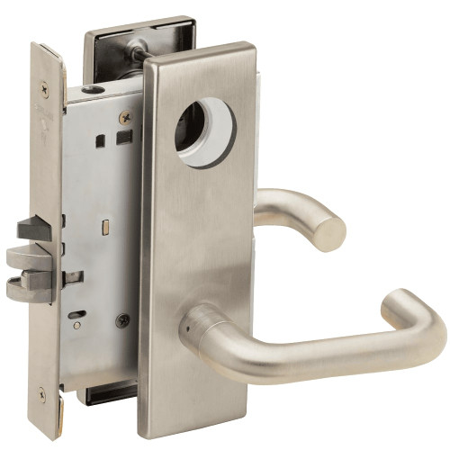 LV9070L-03N-619-RX Schlage L Series Vandlgard - Less Cylinder Classroom Commercial - Request to Exit Mortise Lock with 03 Cast Lever Design in Satin Nickel