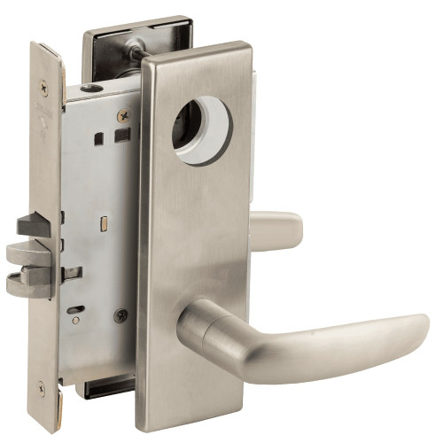 LV9070L-07N-619-RX Schlage L Series Vandlgard - Less Cylinder Classroom Commercial - Request to Exit Mortise Lock with 07 Cast Lever Design in Satin Nickel