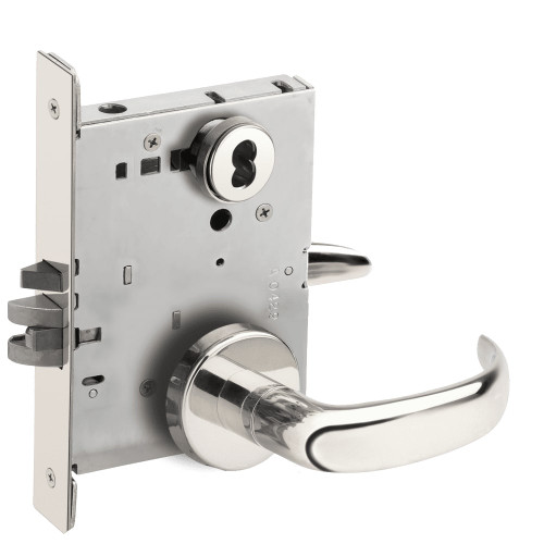 LV9070J-17B-629 Schlage L Series Vandlgard - Classroom Commercial Mortise Lock with 17 Cast Lever Design Prepped for FSIC in Bright Stainless Steel
