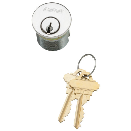 30-021-S145-138-629 Schlage 1-3/8 In Mortise Cylinder 6-pin, S145 Keyway in Bright Stainless Steel