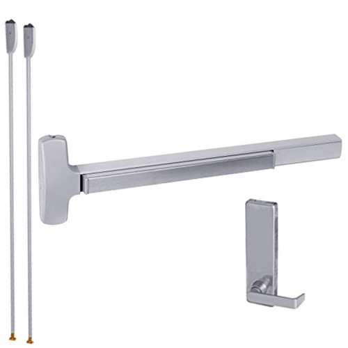 RXMELF-25-V-L-BE-DANE-US32-3-RHR Falcon 25 Series Request to Exit Fire Rated Surface Vertical Rod Devices 510L Dane Lever Trim with Blank Escutcheon in Polished Stainless Steel
