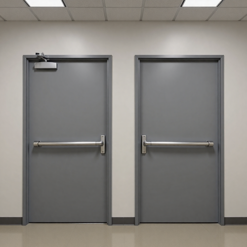 Sargent 12-L980 Lockable Fire-Rated Steel Mullion with Mortise Cylinder Housing for Double Doors - installation context