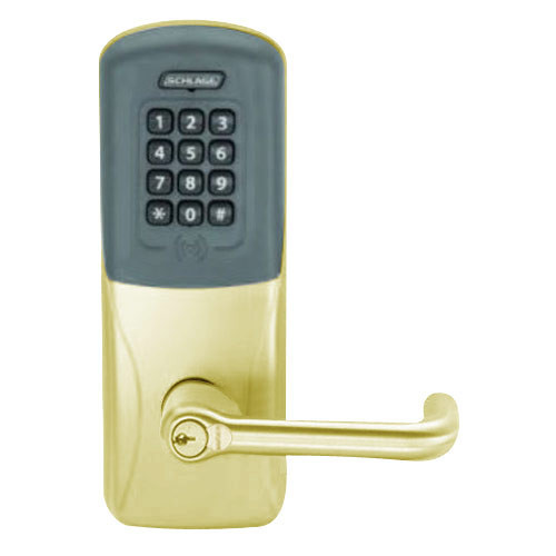 CO200-CY-40-PRK-TLR-GD-29R-605 Schlage Standalone Cylindrical Electronic Proximity with Keypad Locks in Bright Brass