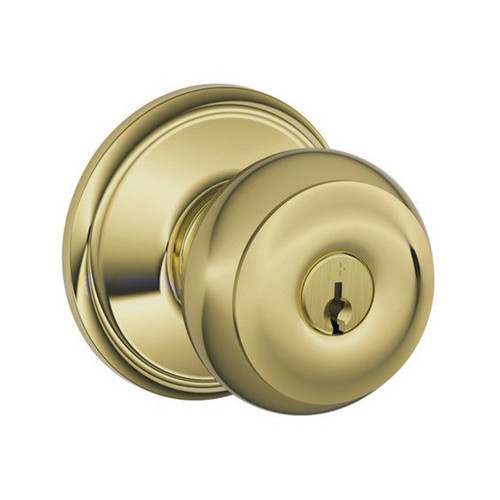 F51A-GEO-608 Schlage F Series - Knob Georgian Style with Keyed Entrance Lock Function in Satin Brass