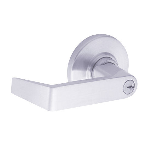 Schlage ND-series Rhodes lever in satin chrome with keyed cylinder