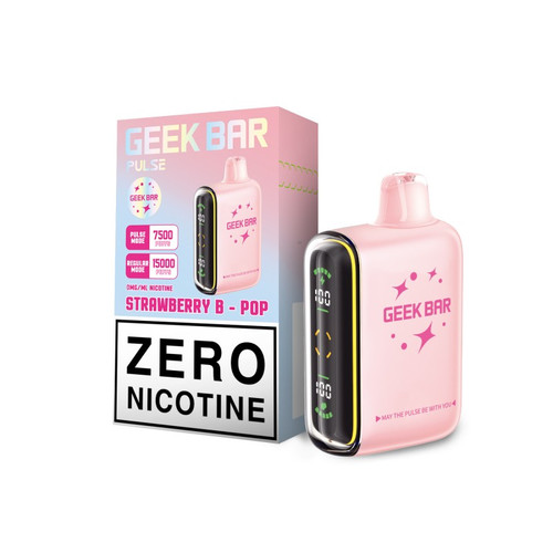 GEEK BAR PULSE 15000 PUFFS - ZERO NIC - 16ML - RECHARGEABLE DISPOSABLE VAPE-STRAWBERRY B-POP