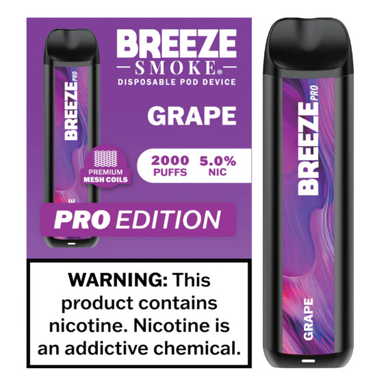 BREEZE SMOKE PRO 5% DISPOSABLE VAPE 6ML 2000 PUFFS (GRAPE - FLAVOR)