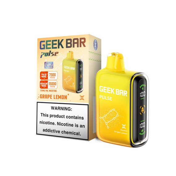 GEEK BAR PULSE 16ML 15000 PUFFS RECHARGEABLE DISPOSABLE VAPE (GRAPE LEMON - FLAVOR)