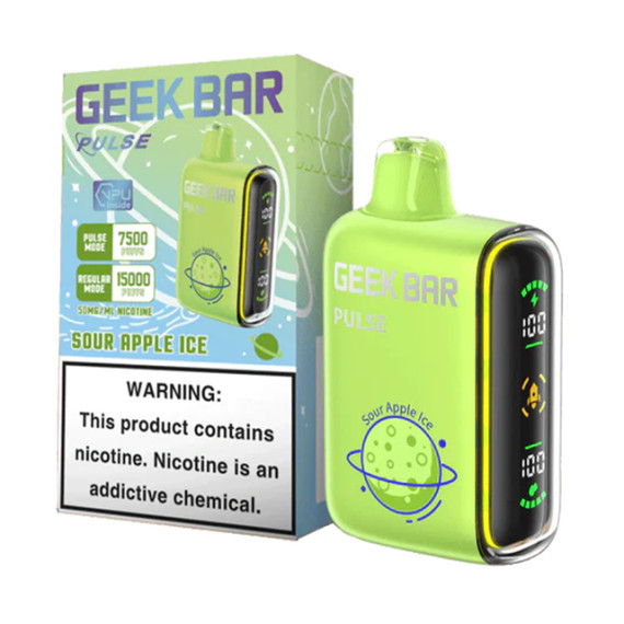 GEEK BAR PULSE 16ML 15000 PUFFS RECHARGEABLE DISPOSABLE VAPE (SOUR APPLE ICE - FLAVOR)