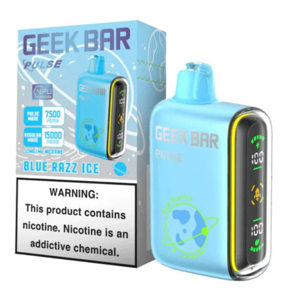 GEEK BAR PULSE 16ML 15000 PUFFS RECHARGEABLE DISPOSABLE VAPE (BLUE RAZZ ICE - FLAVOR)