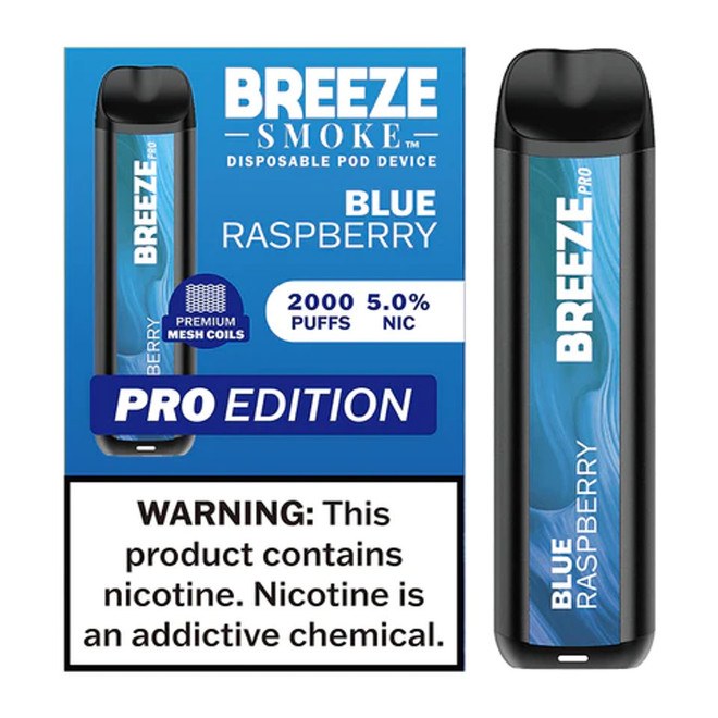 BREEZE SMOKE PRO 5% DISPOSABLE VAPE 6ML 2000 PUFFS (BLUE RASPBERRY - FLAVOR)