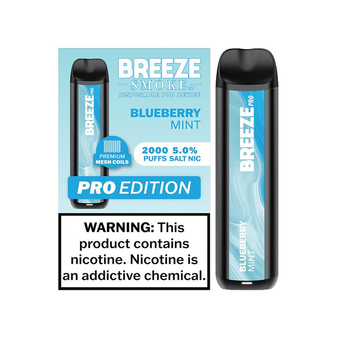 BREEZE SMOKE PRO 5% DISPOSABLE VAPE 6ML 2000 PUFFS (BLUEBERRY MINT - FLAVOR)