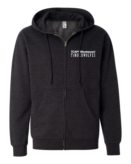 TCAPS Montessori Heather Black Midweight Zip-Up Hooded Sweatshirt