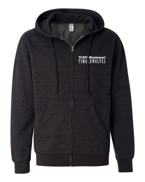 TCAPS Montessori Heather Black Midweight Zip-Up Hooded Sweatshirt