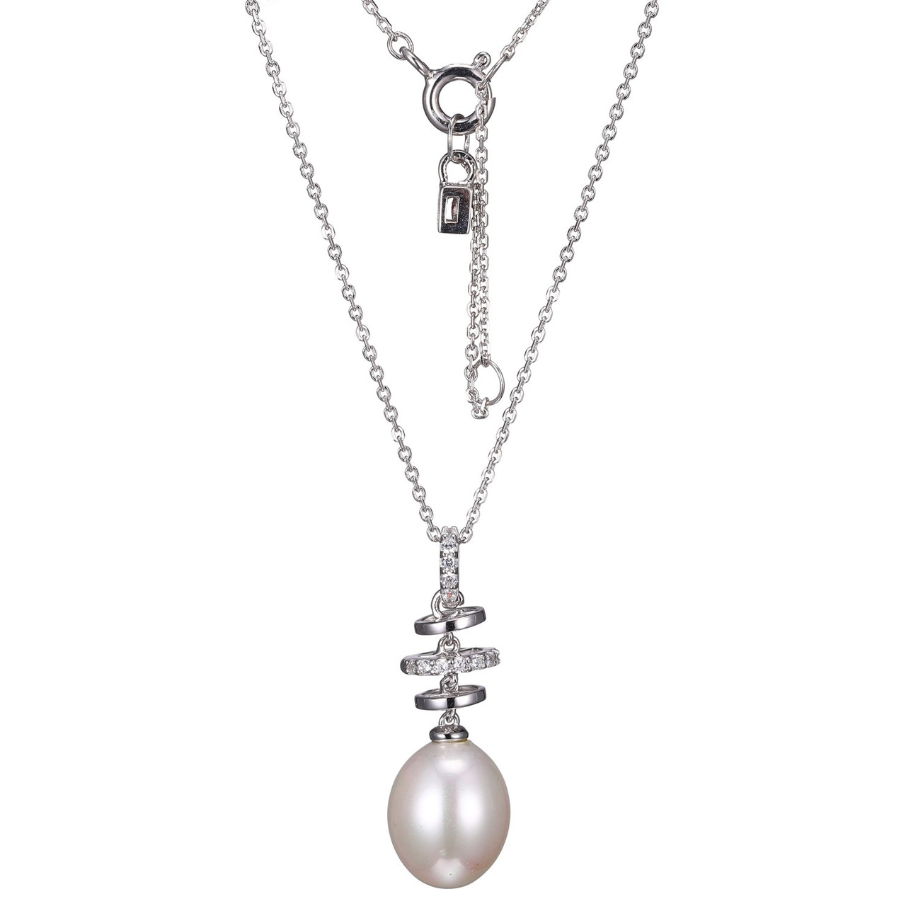 Elle Sterling Silver Pearl Cz Drop Pendant 20 Chain Hillsdale Jewelers