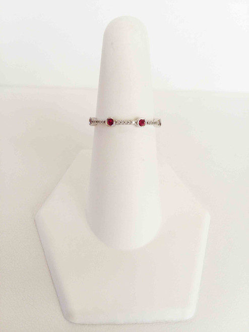 10K White Gold Ruby & Diamond Stack Ring 