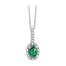 14K White Gold Emerald & Diamond Halo Necklace