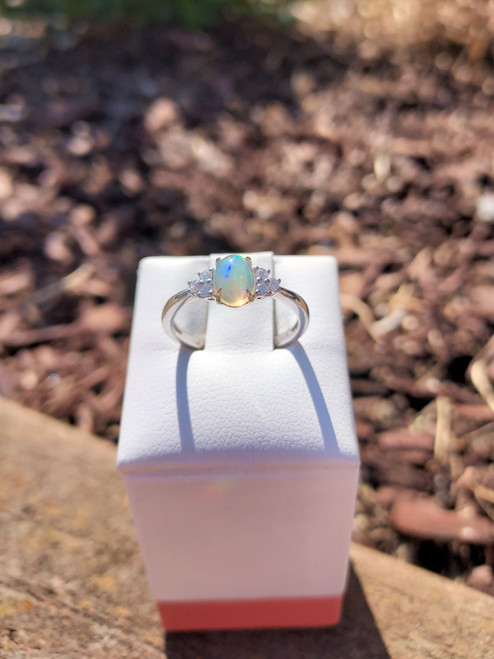 14K White Gold Opal & Diamond Ring  
