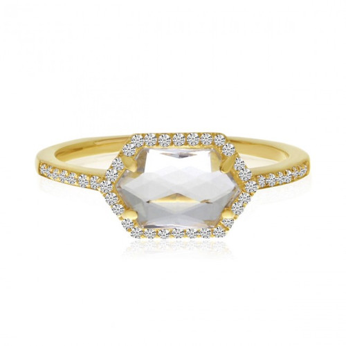 14K Yellow Gold White Topaz & Diamond Ring 