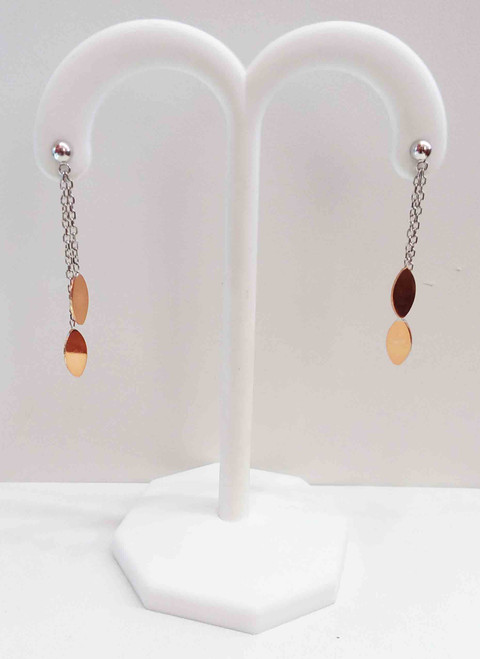 14K Two-Tone Dangling Leaf Earrings 