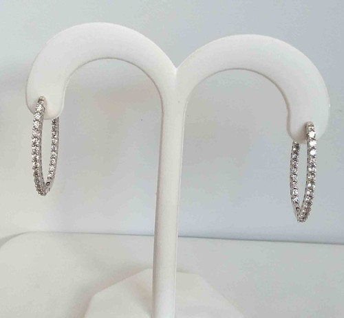 14K White Gold Inside-Out Diamond Oval Hoops
