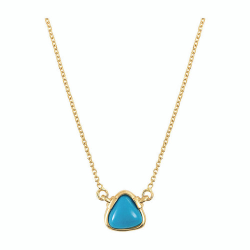 14K Yellow Gold Bezel Set Turquoise Necklace 