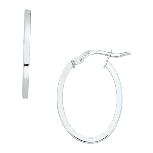 14K White Gold Oval Hoops 