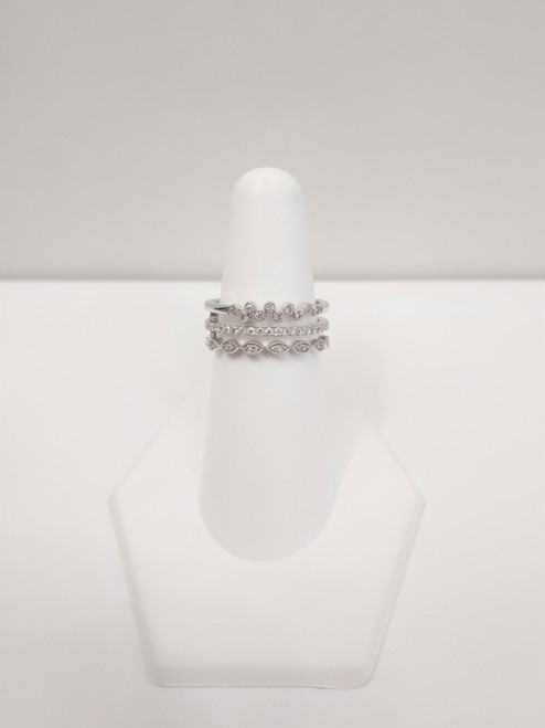 14K White Gold 3-Row Diamond Band