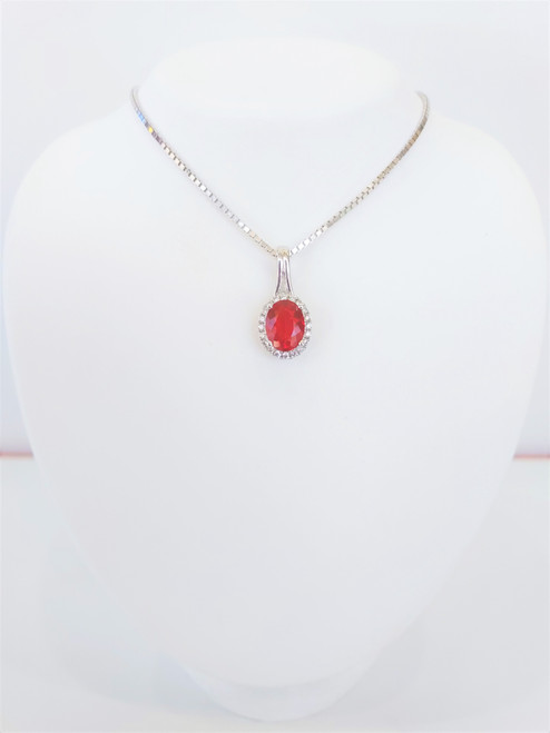 14K White Gold Fire Opal & Diamond Pendant