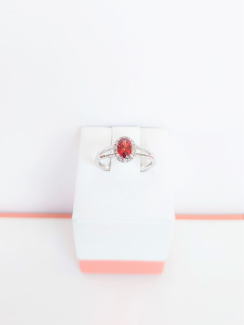 14K White Gold Garnet & Diamond Halo Ring 
