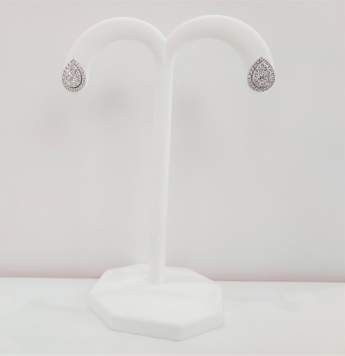 10K White Gold Diamond Cluster Teardrop Studs