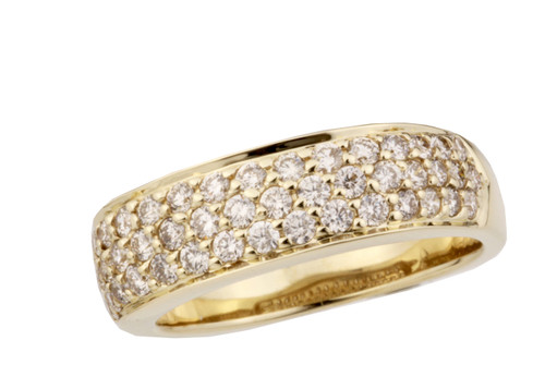 14K Yellow Gold Three-Row Diamond Band 