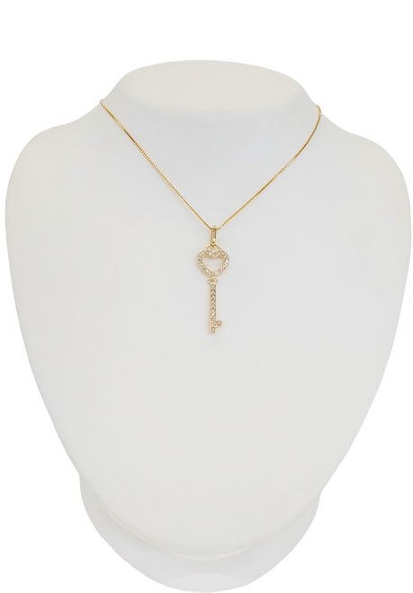 14K Yellow Gold Heart Key Diamond Pendant