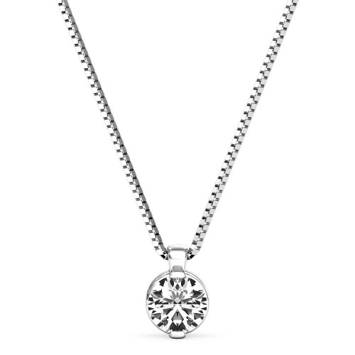 14K White Gold Diamond Solitaire Pendant 