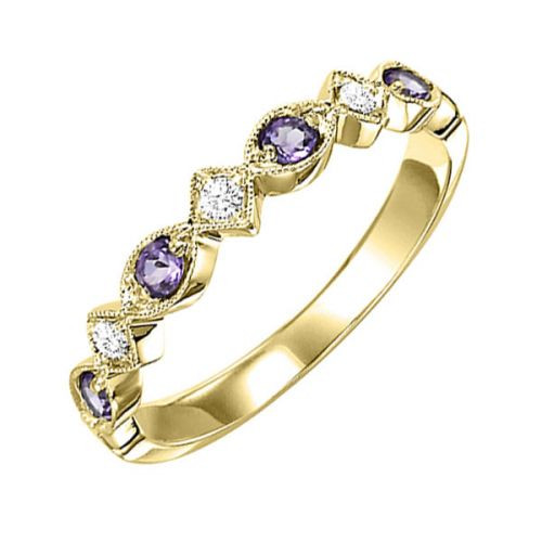 10K Yellow Gold Alternating Stack Band-Amethyst