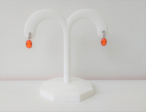 14K White Gold Mexican Fire Opal Earrings 