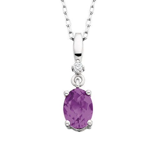 10K White Gold Birthstone Pendant-Amethyst/February