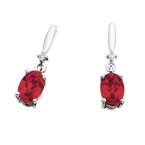 10K White Gold Birthstone Dangles-Garnet/January 
