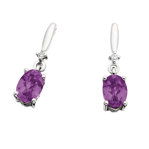 10K White Gold Birthstone Dangles-Amethyst/February 