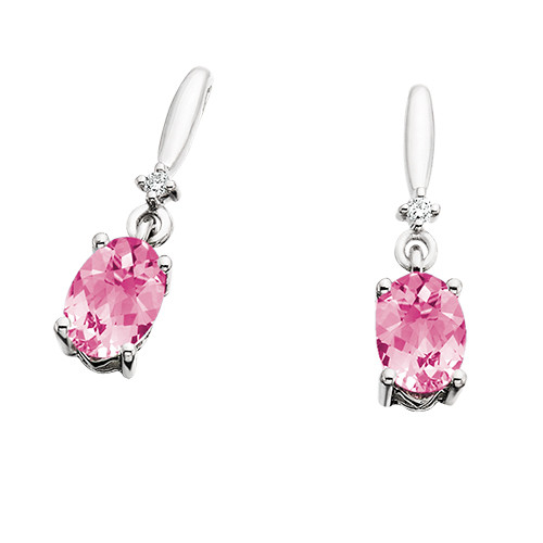 10K White Gold Birthstone Dangles-Pink Sapphire/October