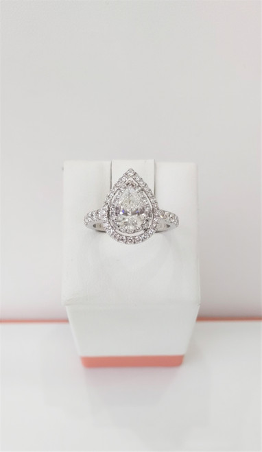18K White Gold Lab-Grown Pear-Shape Halo Engagement Ring 
