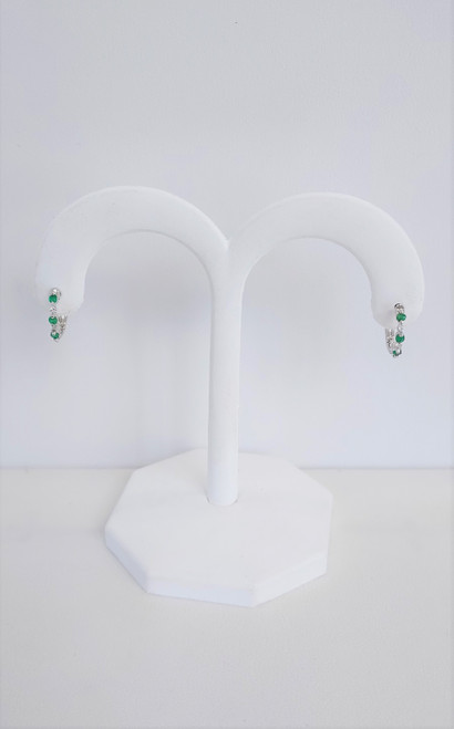14K White Gold Emerald & Diamond Hoops