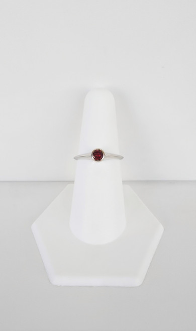 10K White Gold Bezel Set Birthstone Ring- January/Garnet