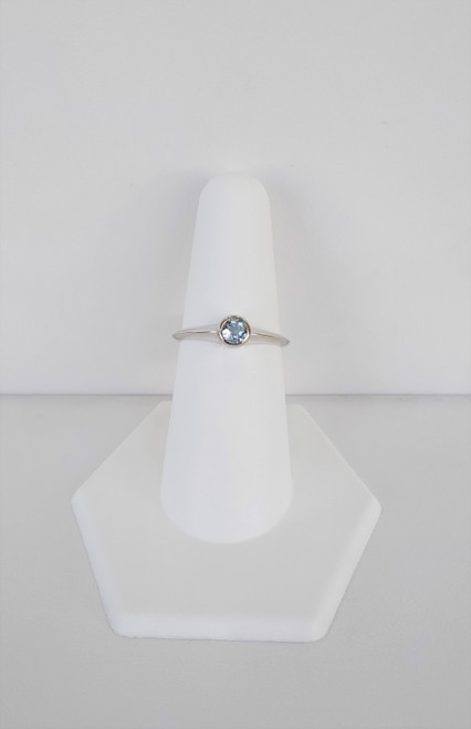 10K White Gold Bezel Set Birthstone Ring- March/Aquamarine
