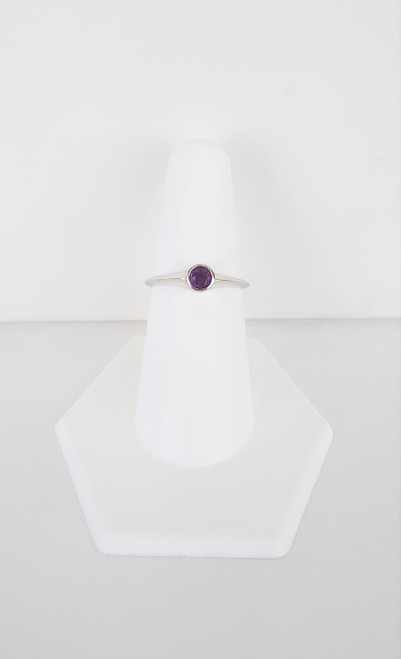 10K White Gold Bezel Set Birthstone Ring- September/Sapphire 
