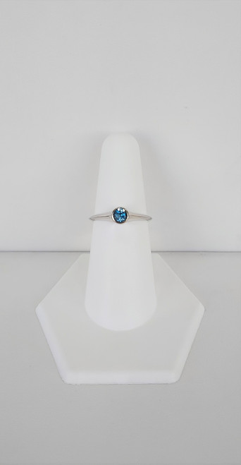 10K White Gold Bezel Set Birthstone Ring- December/Blue Topaz 