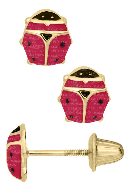 14K Yellow Gold Children's Ladybug Earrings 